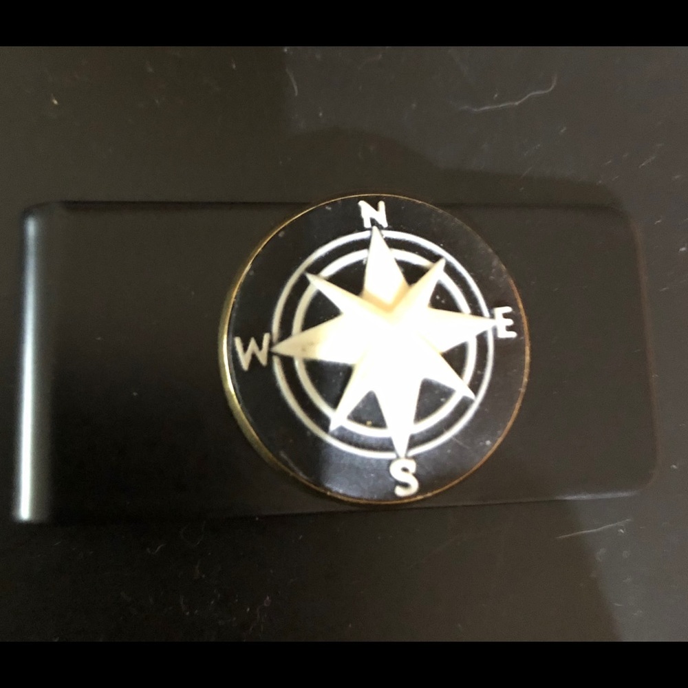 Black/White Compass Brass Bezel Money Clip C-5-33